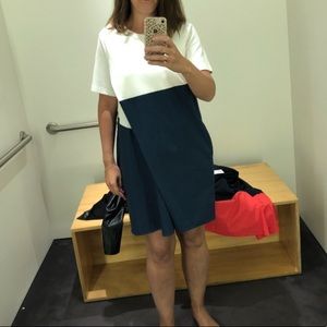 Cos knee length dress white/blue M